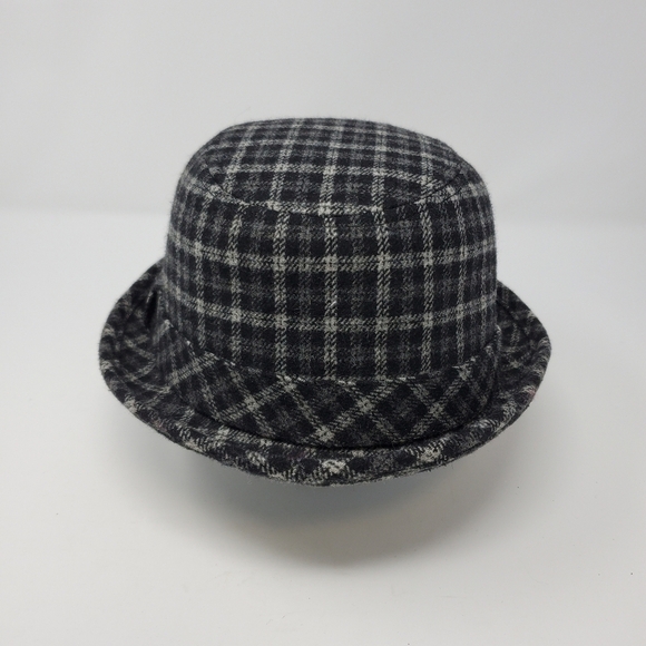 TARNISH BLACK GREY PLAID WOOL BLEND TRIBLY FEDORA HAT WOMEN OS - Picture 4 of 11
